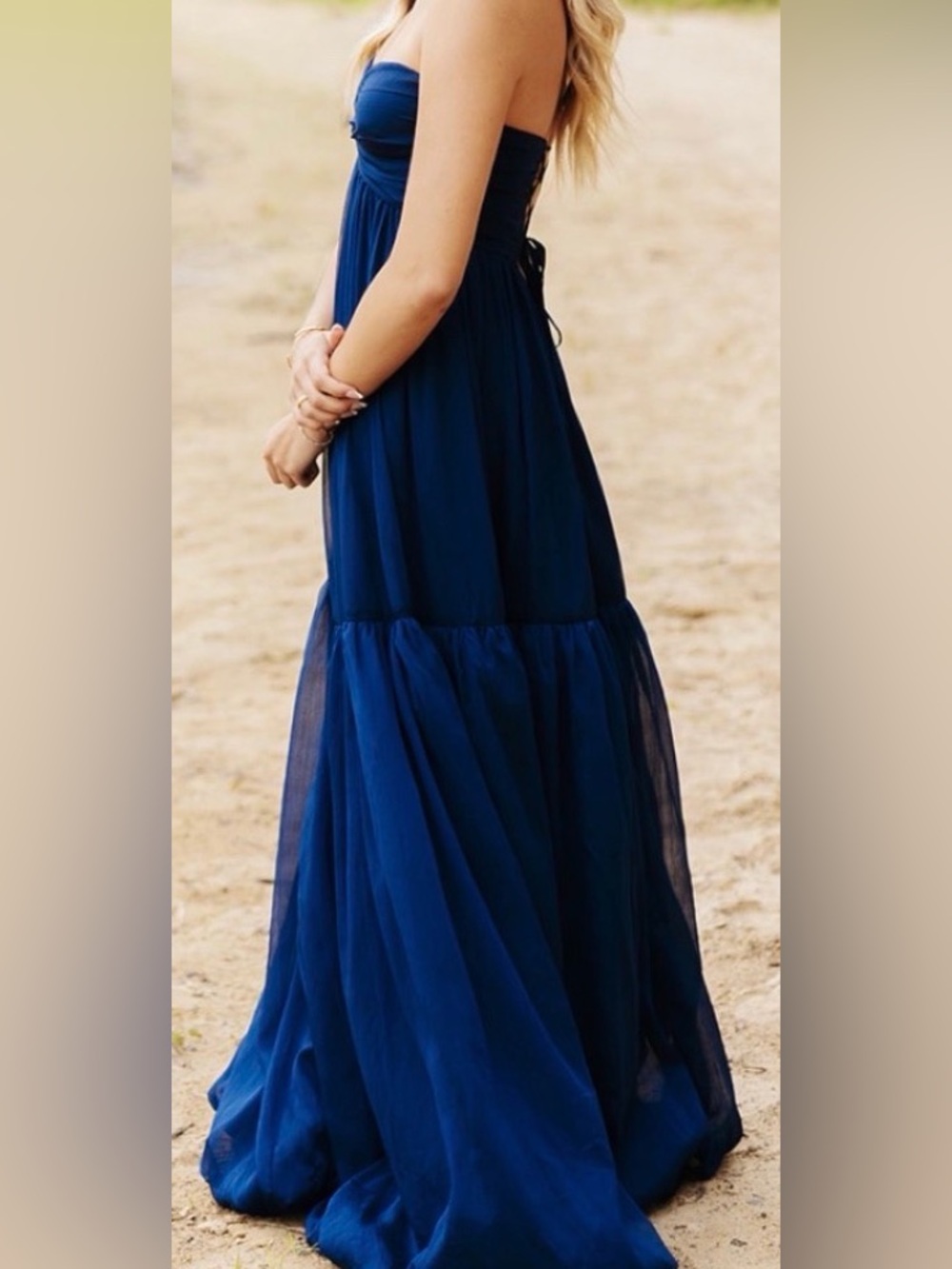 Strapless Navy Blue Tiered Maxi Dress, WORN ONCE!